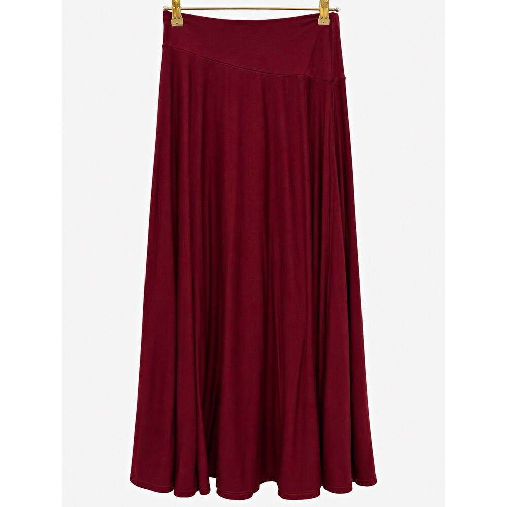 Madewell Women’s Burgundy Solid Pleated A-Line Midi Skirt M Pull On Stretch